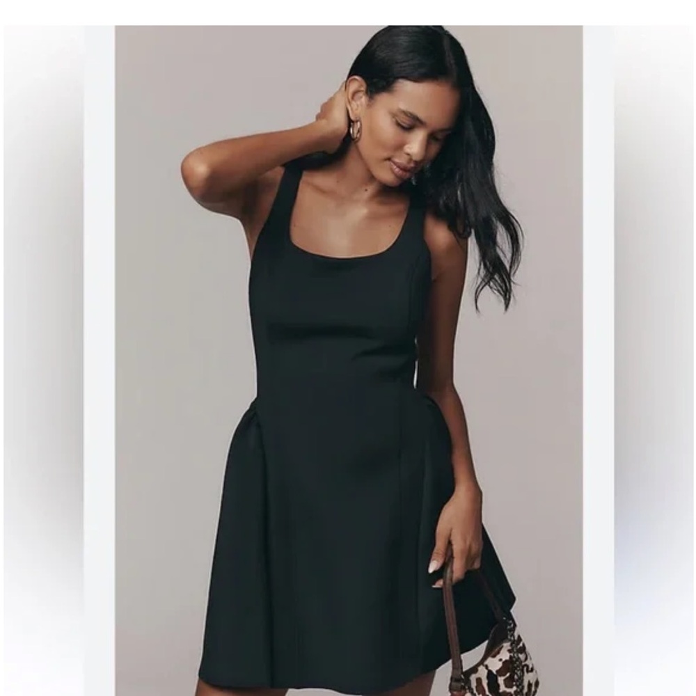 ANTHROPOLOGIE MAEVE SLEEVELESS SEAMED FIT & FLARE MINI DRESS Black size M NWT